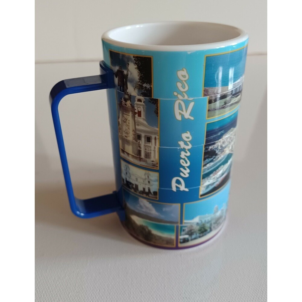 Vintage Swivel Puzzle Cup Mug Puerto Rico Sites Rotating Plastic